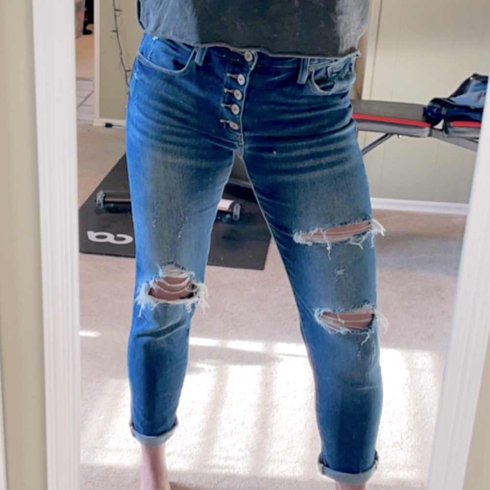 KanCan relaxed distressed dark wash boyfriend jeans